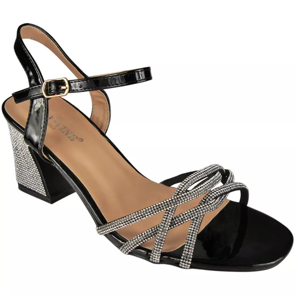 STEPHANIE Black Buckle Cushioned Comfy Bridal Party Sandals