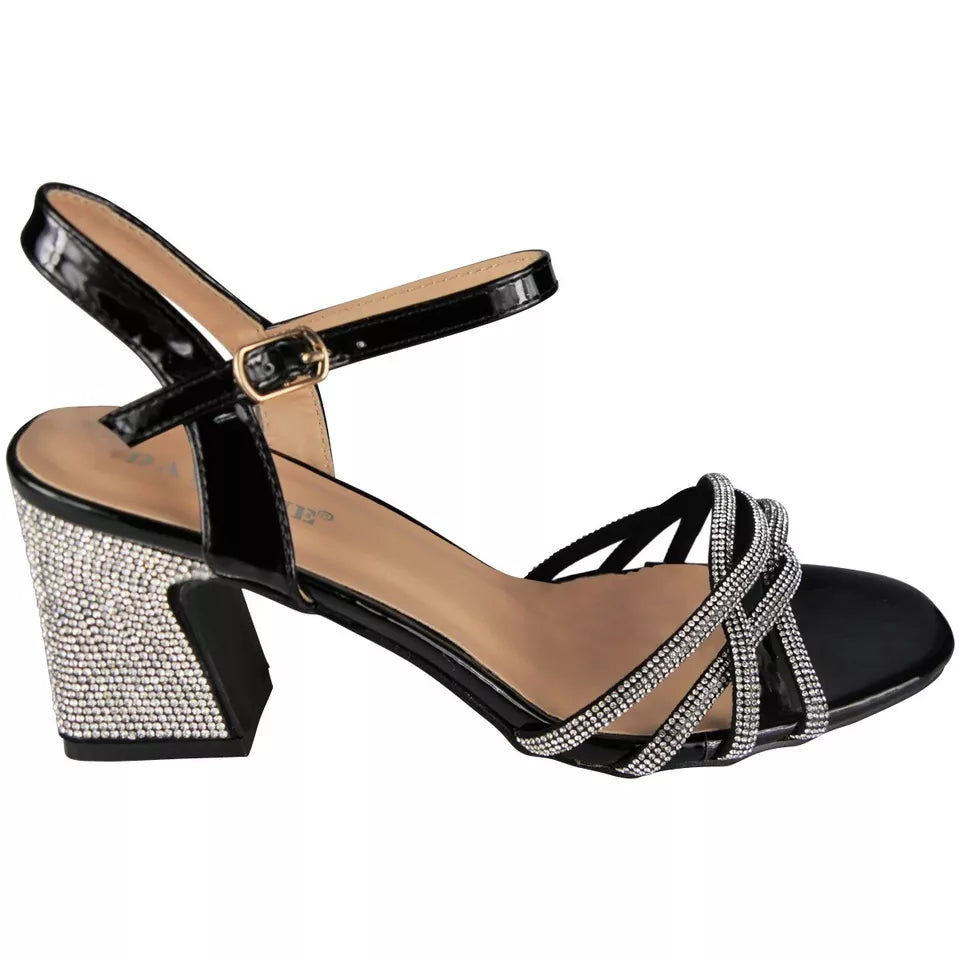 STEPHANIE Black Buckle Cushioned Comfy Bridal Party Sandals
