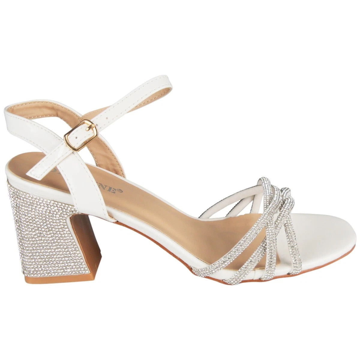 STEPHANIE White Buckle Cushioned Comfy Bridal Party Sandals