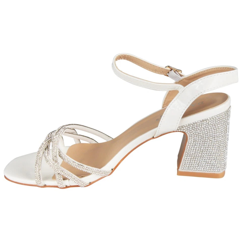 STEPHANIE White Buckle Cushioned Comfy Bridal Party Sandals