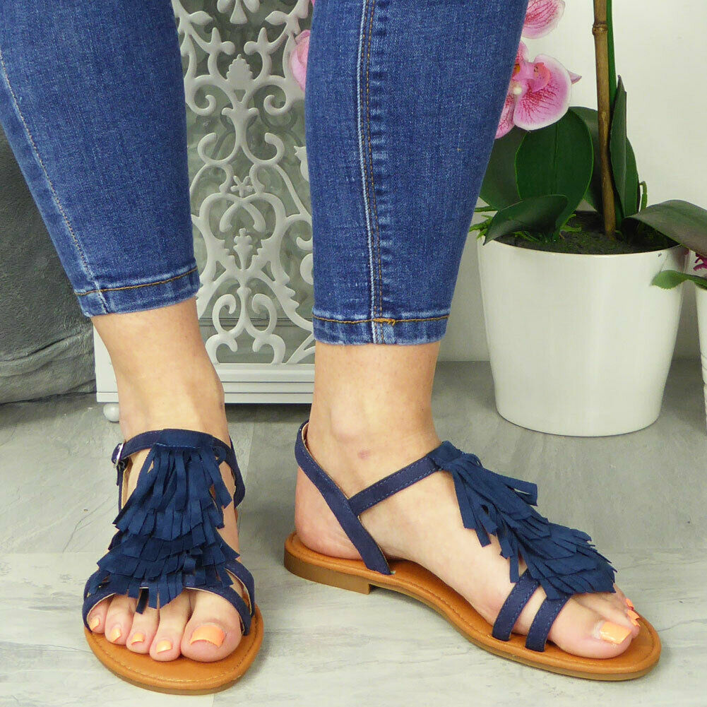 Saige Navy Flat Tassle  Comfy Shoes