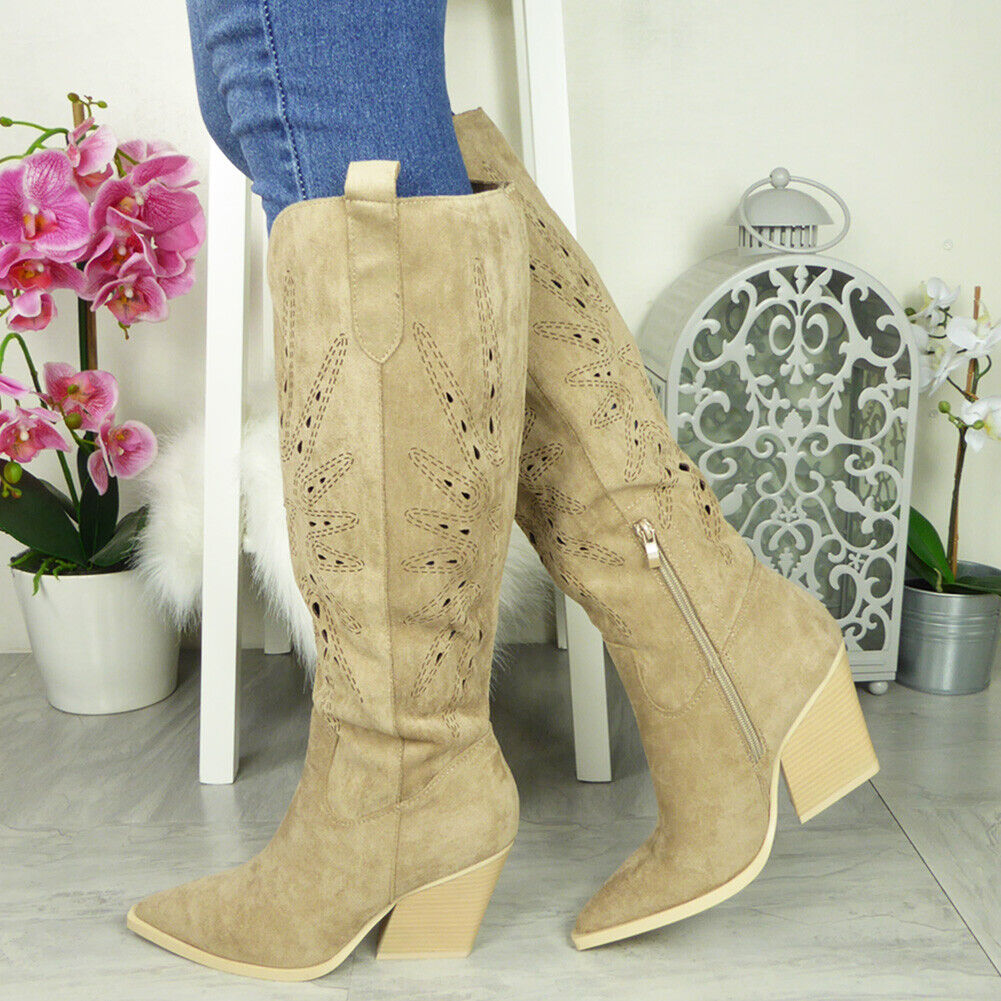 SAFORA Khaki Mid Calf Faux Suede Zip Boots
