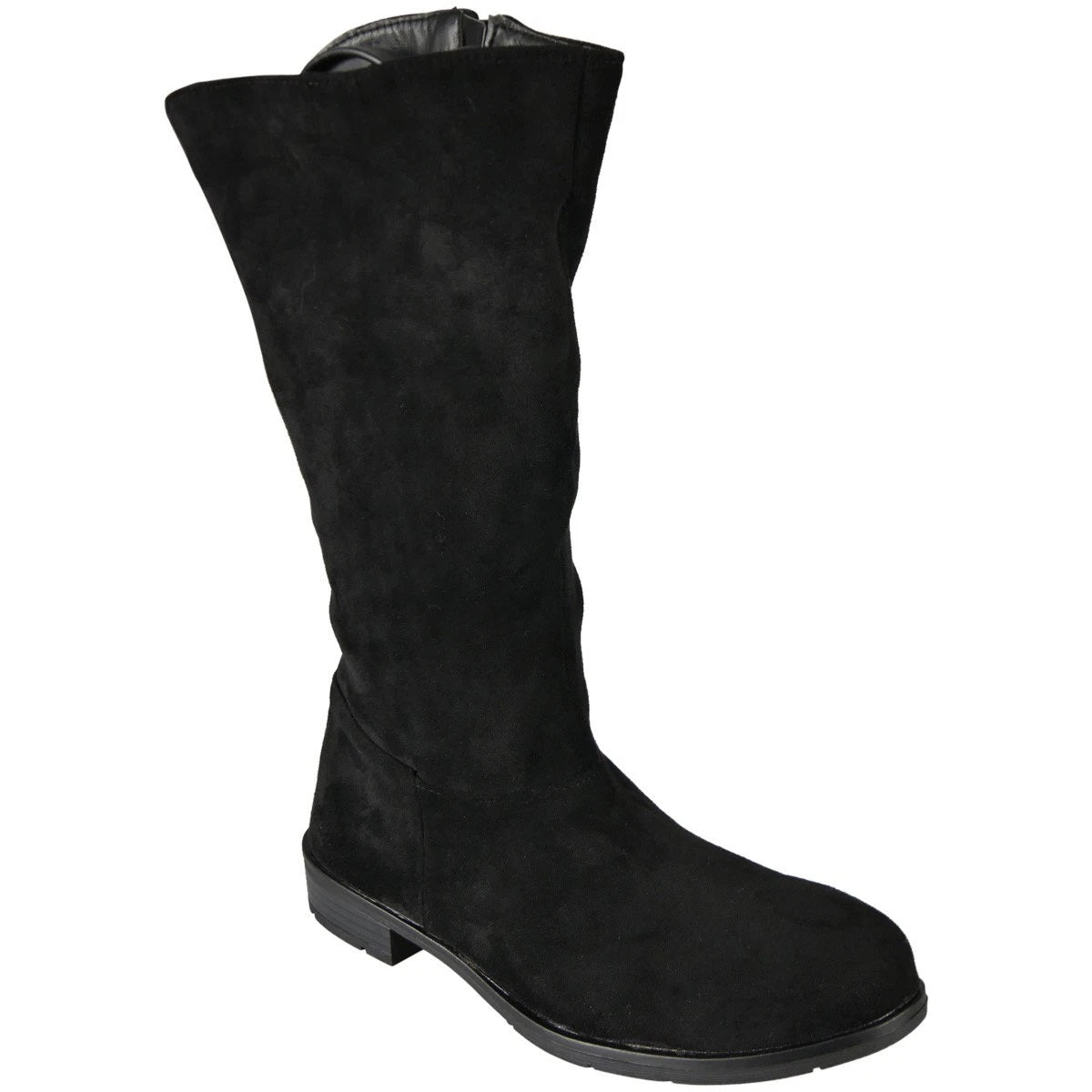 BEATRICE Black Faux Suede Lined Zip Low Heel Mid Calf Boots