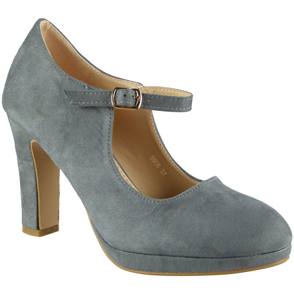 Sky Grey High Heel Buckle Court Shoes