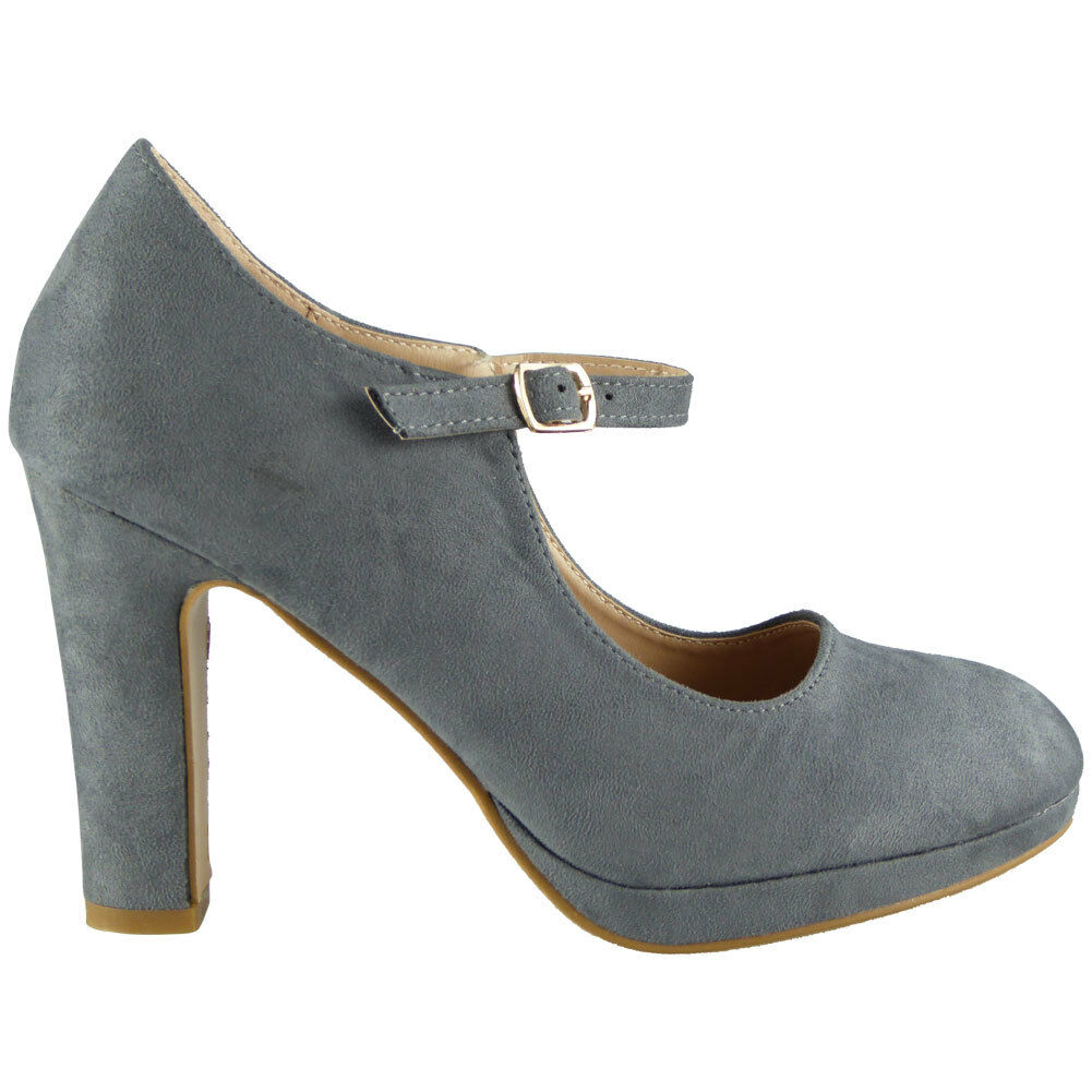 Sky Grey High Heel Buckle Court Shoes