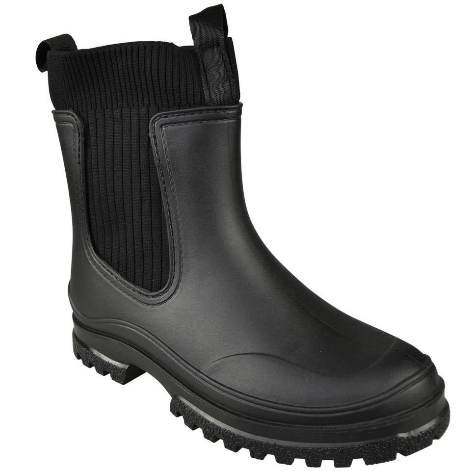 MARJORIE Black Ladies Snow Rain Wellies Ankle Waterproof Walking Boots