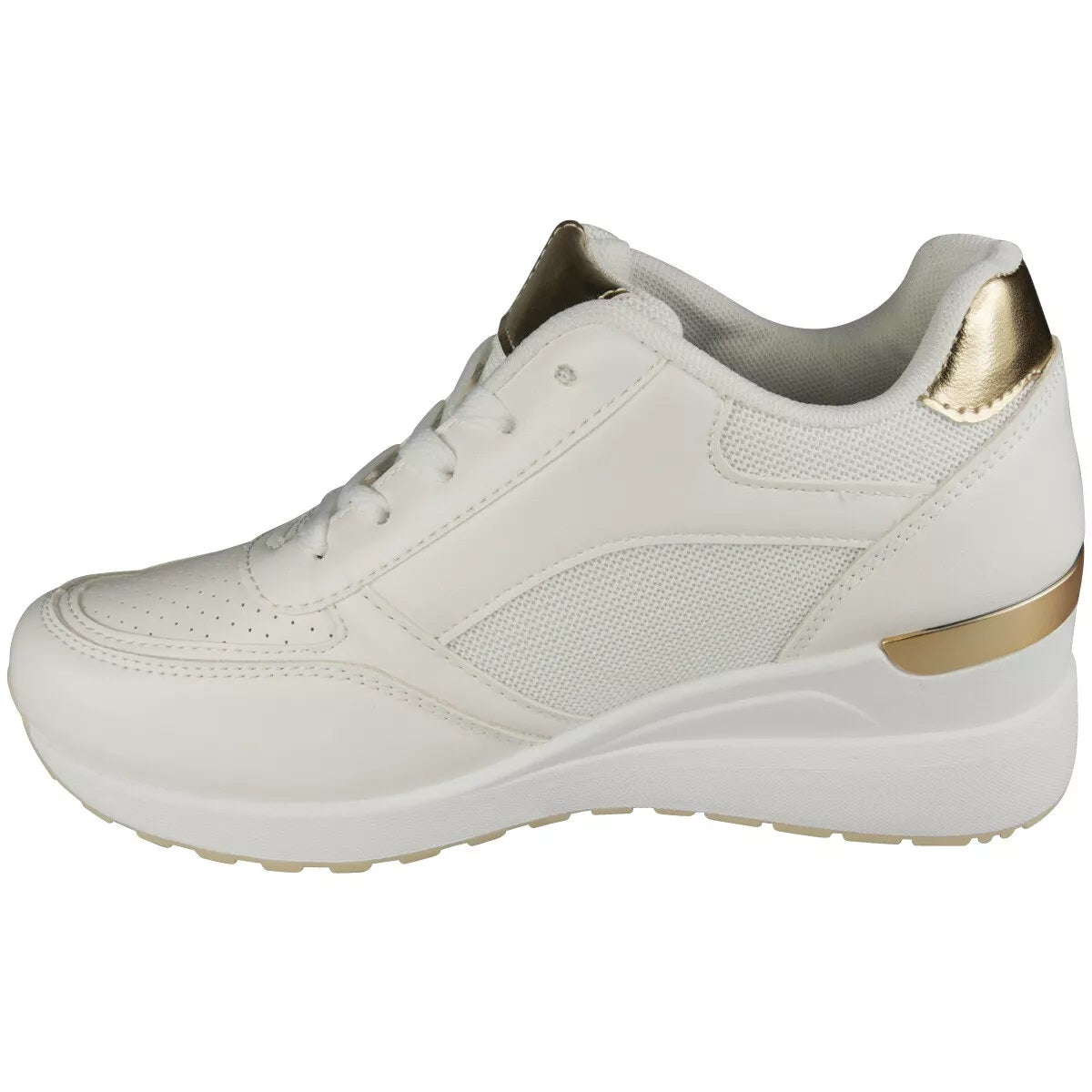 CHIRAR White Wedge Lace Up Comfy Pumps Trainers