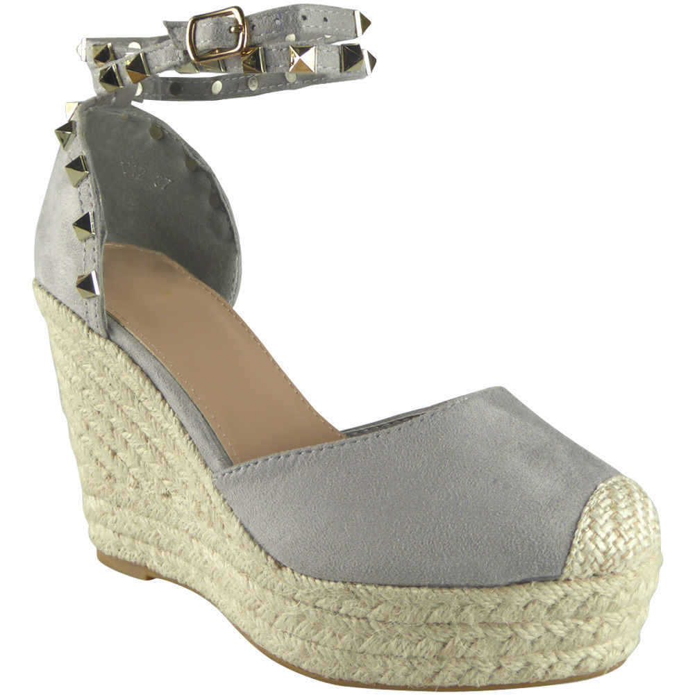 "TAINA" Grey Suede Ankle Strap Sandals