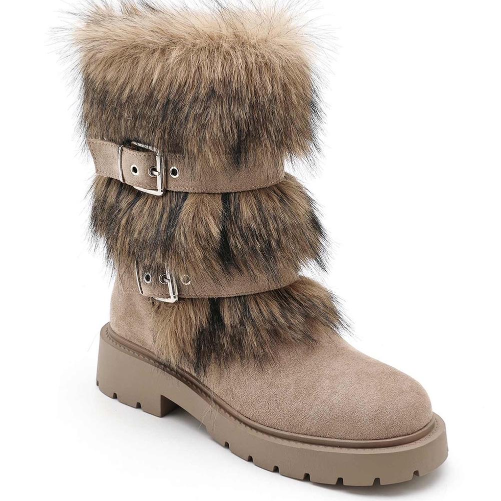 TILDA Khaki Mid Calf Faux Suede Buckle Comfy Grip Winter Boots