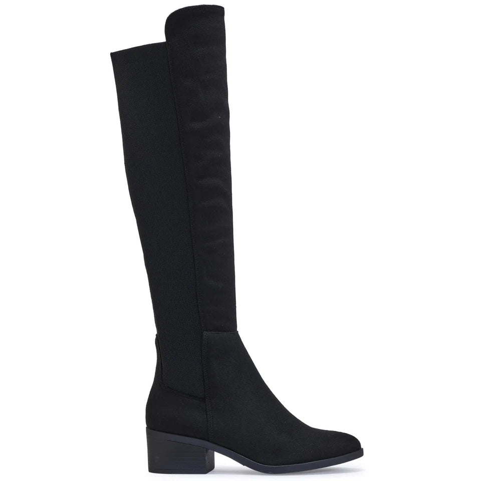 MIKANA Black Faux Suede Grip Stretchy Zip Boots