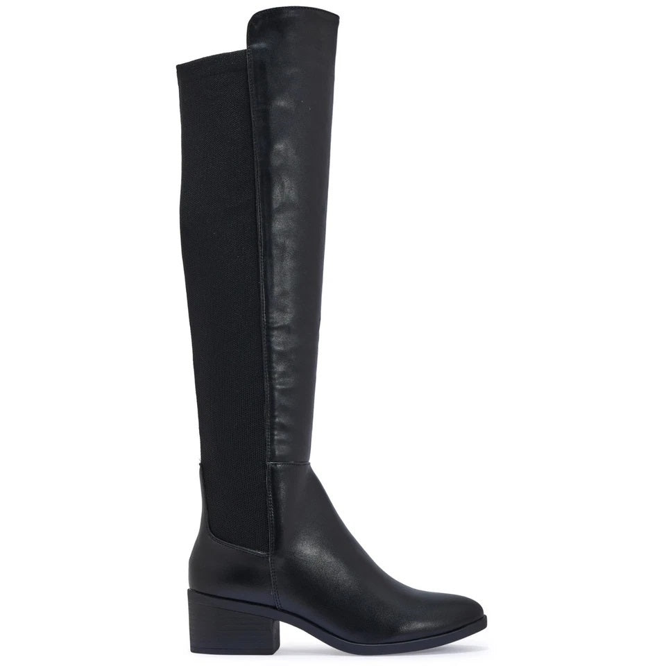 MIKANA Black Pu Faux Leather Grip Stretchy Zip Boots