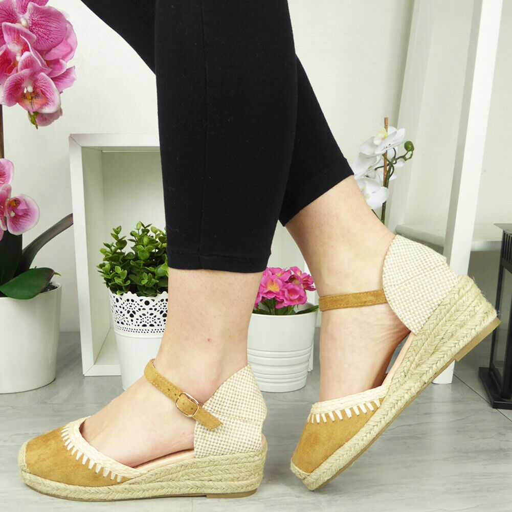 Emberlynn Camel Wedges Hessian Closed Toe Sandals