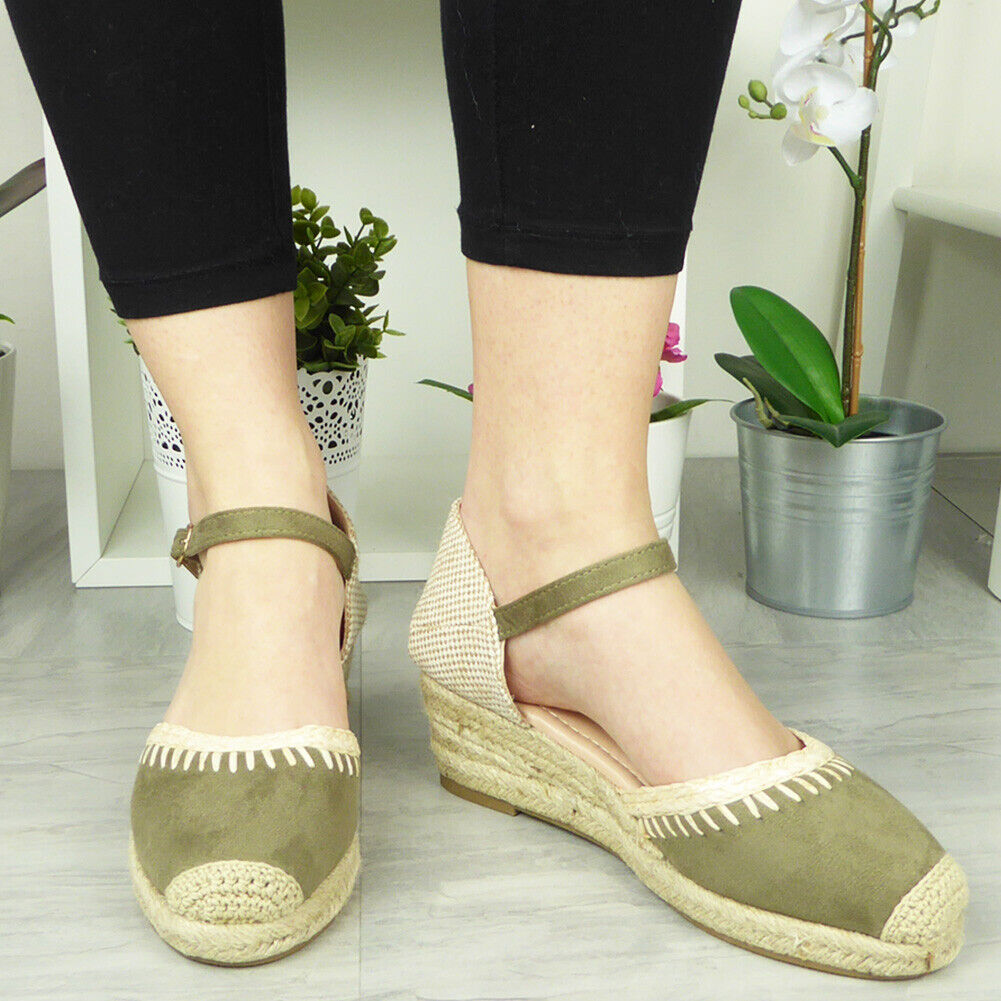 Emberlynn Green Wedges Hessian Closed Toe Sandals