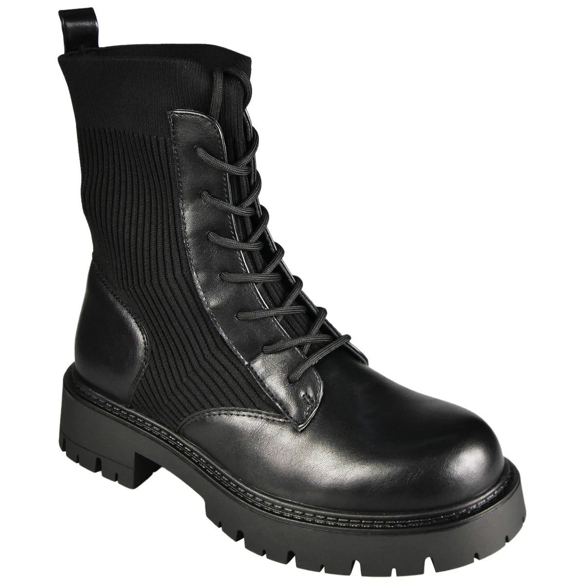 HARRIET Black Sock Ankle Lace Up Grip Combat Boots