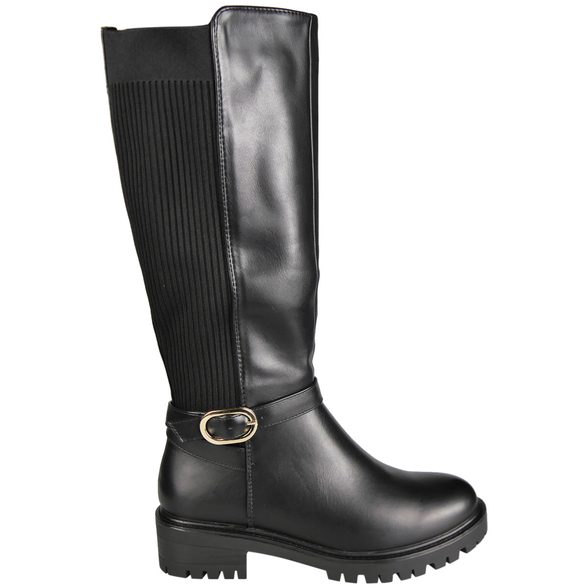 CHARLIE Black Pull On Stretch Comfy Sock Winter Boots