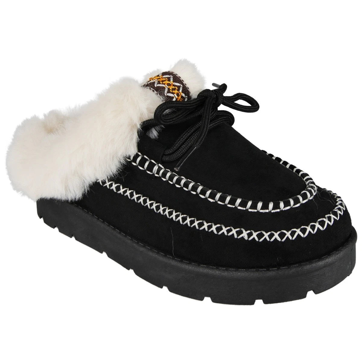 MILANI Black Slip On Faux Fur Lined Warm Outdoor Slippers