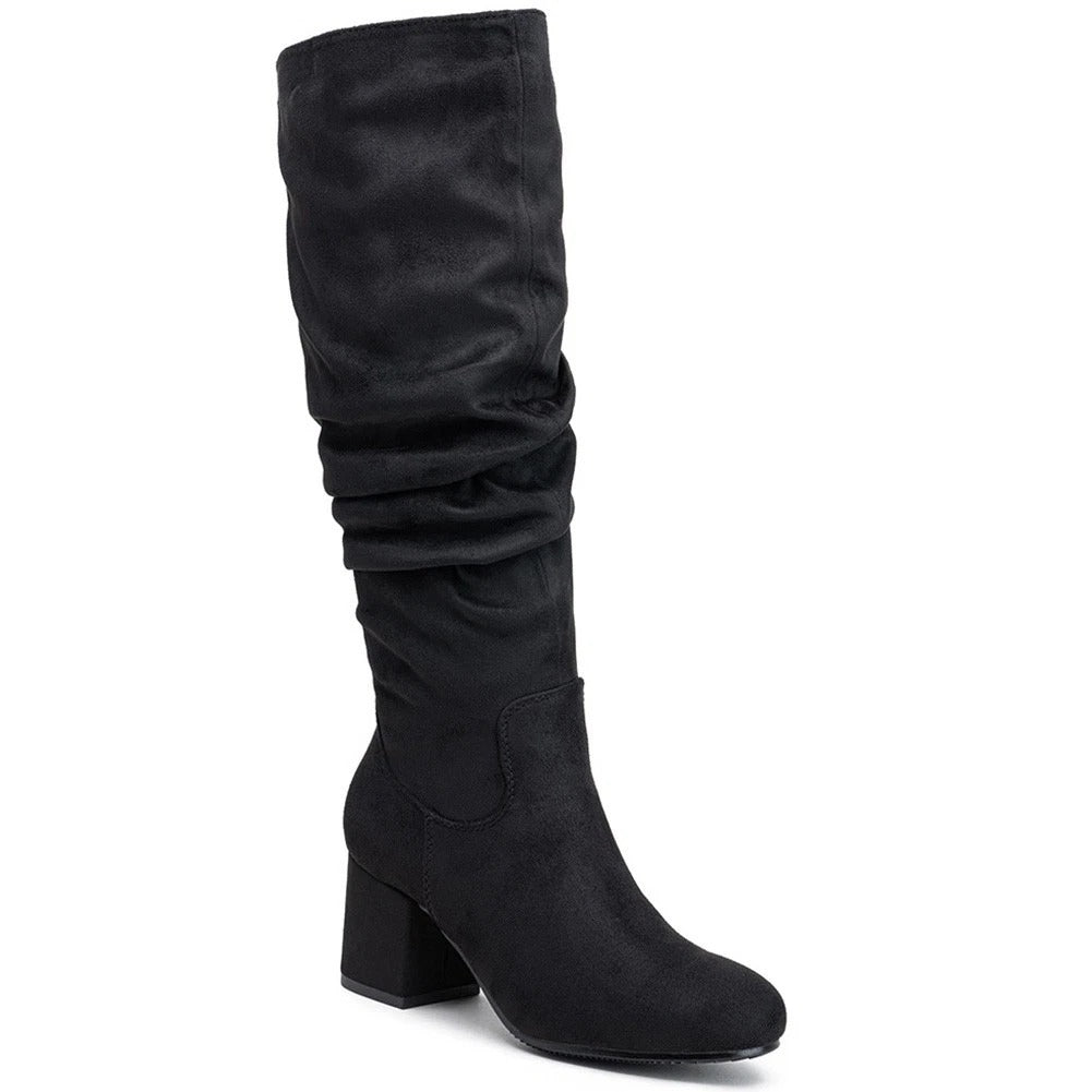 ROWENA Black Mid Calf Zip Warm Rouched Viral Winter Boots
