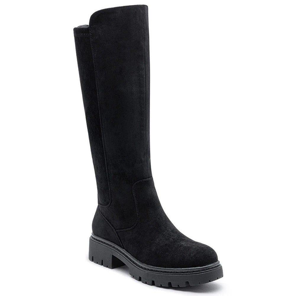 WINIFRED Black Mid Calf Zip Stretch Elastic Viral Winter Boots