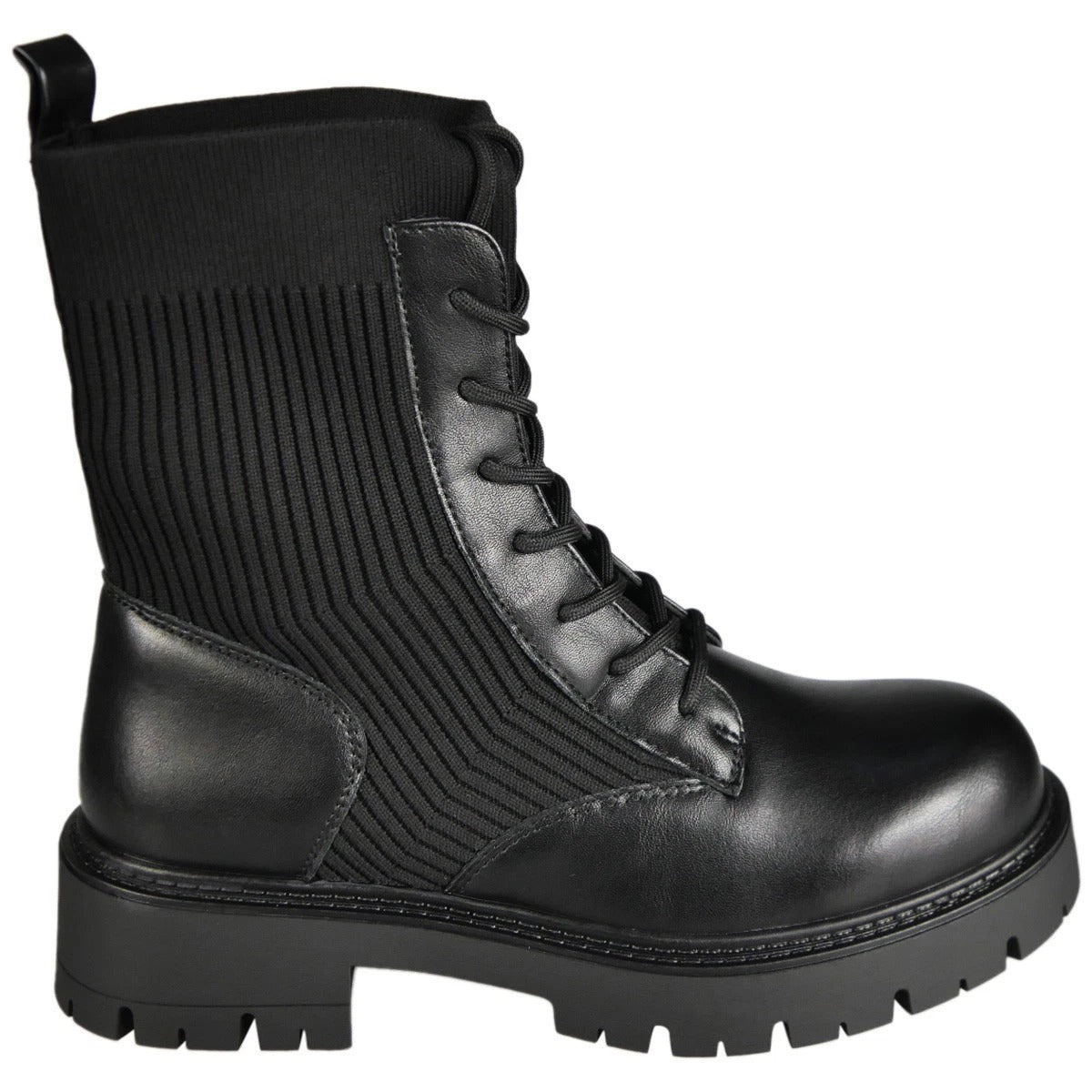 HARRIET Black Sock Ankle Lace Up Grip Combat Boots