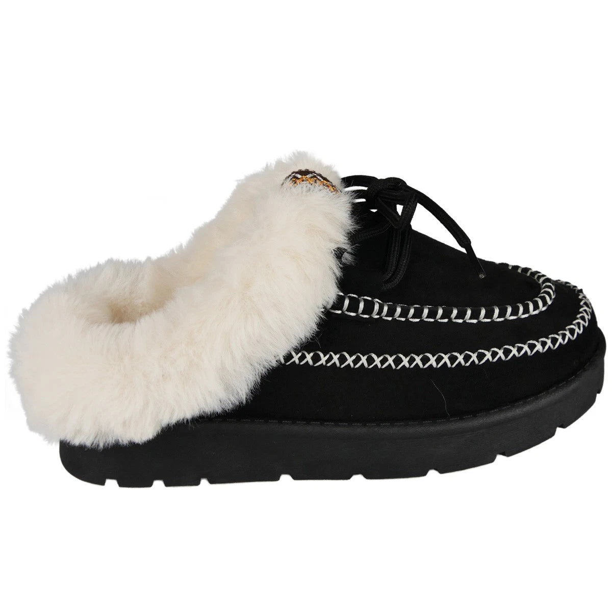 MILANI Black Slip On Faux Fur Lined Warm Outdoor Slippers
