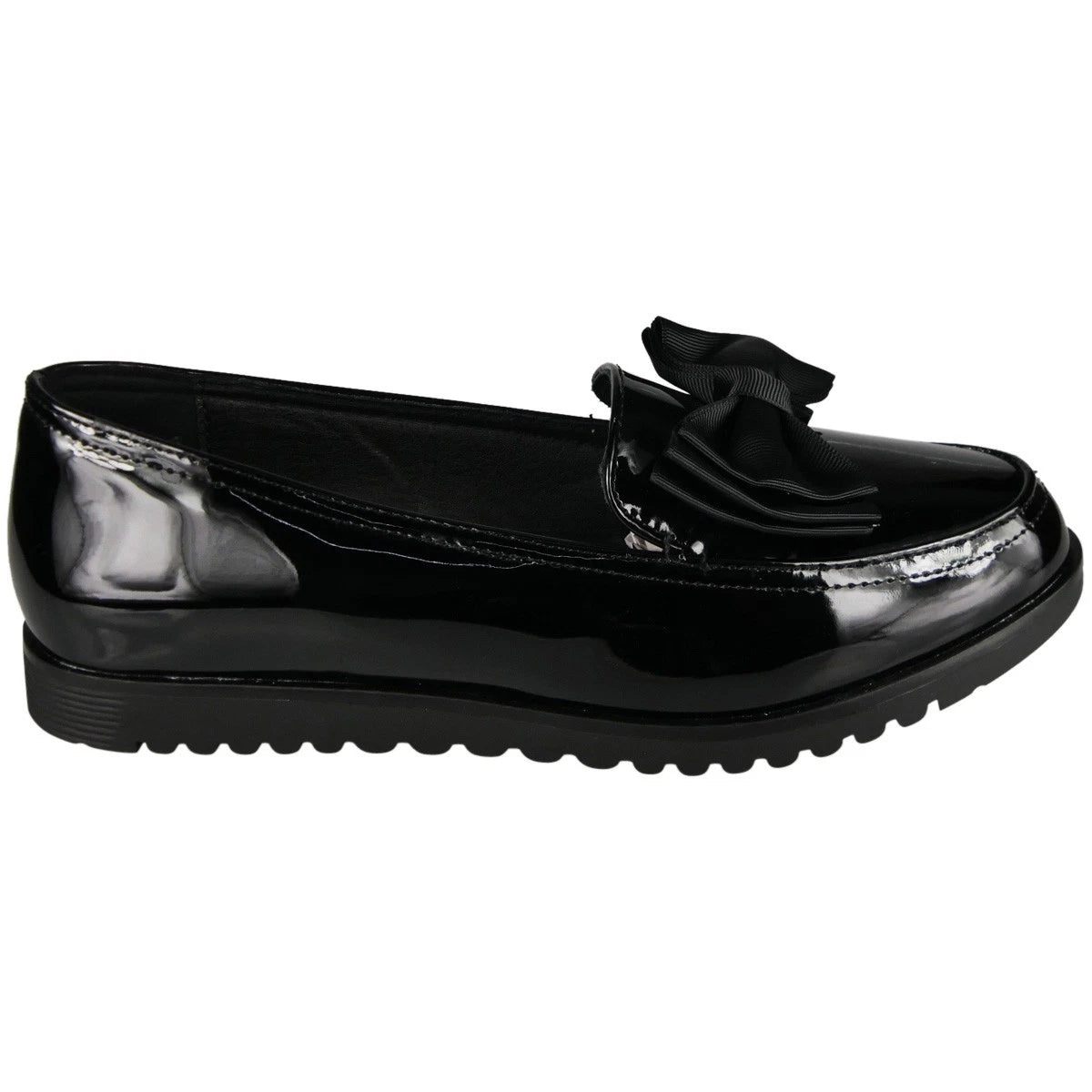 SHILOH Black Patent Bow Work Grip Back To School Shoes