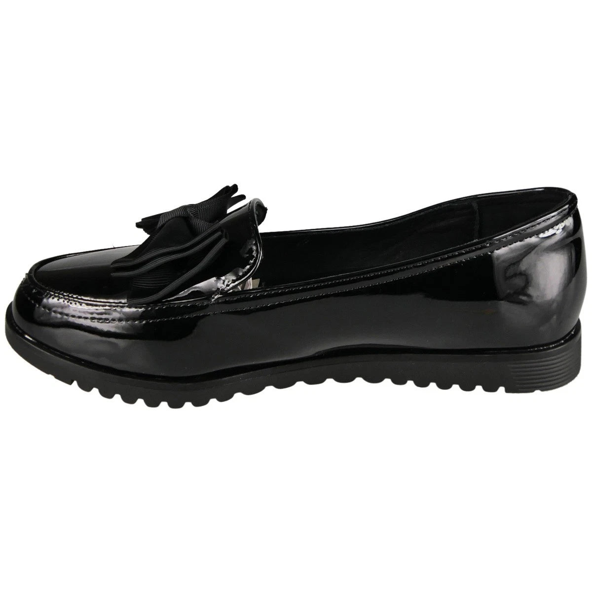 SHILOH Black Patent Bow Work Grip Back To School Shoes