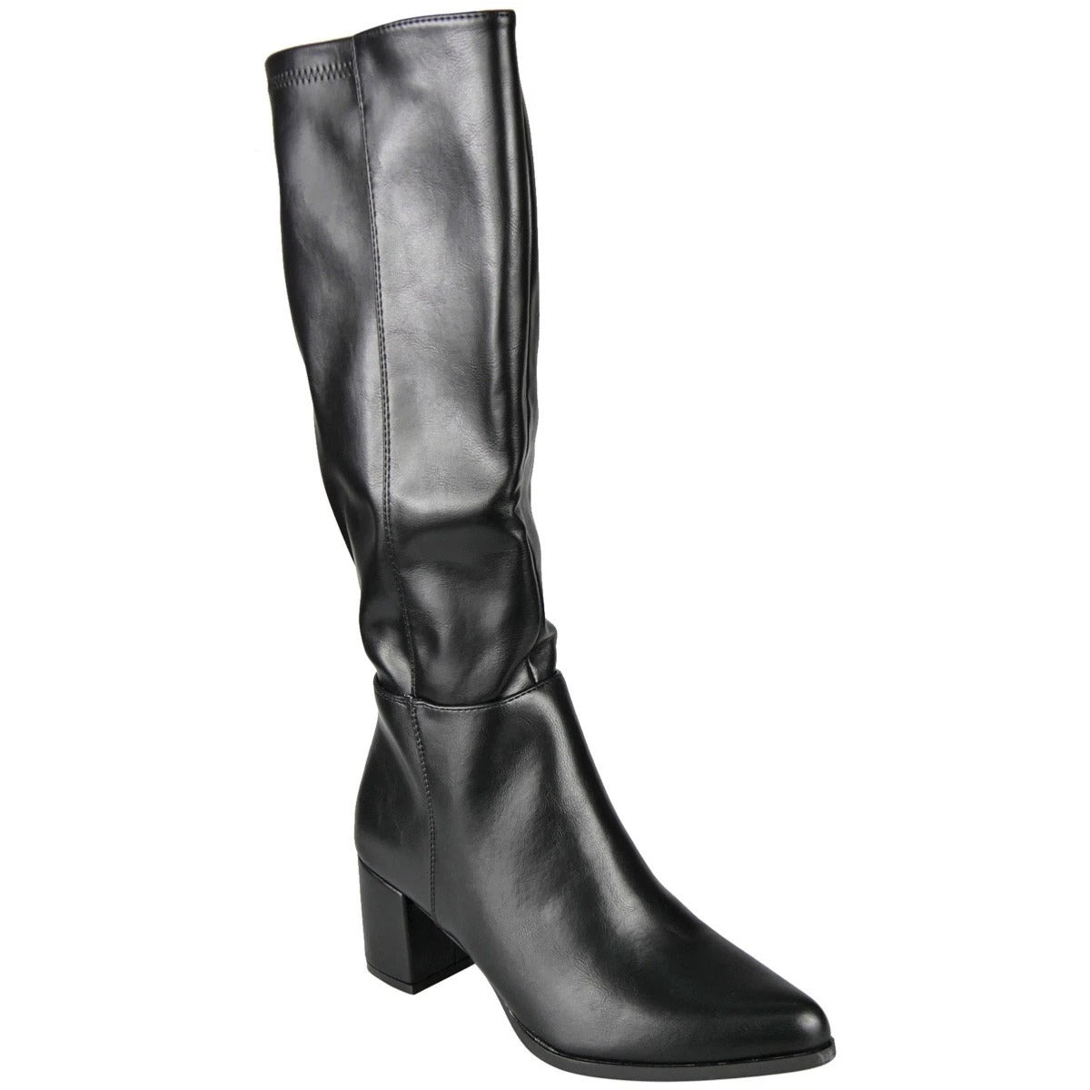 TAMSIN Black PU Mid Calf Faux Fur Lined Warm Comfy Pointed Toe Zip Boots