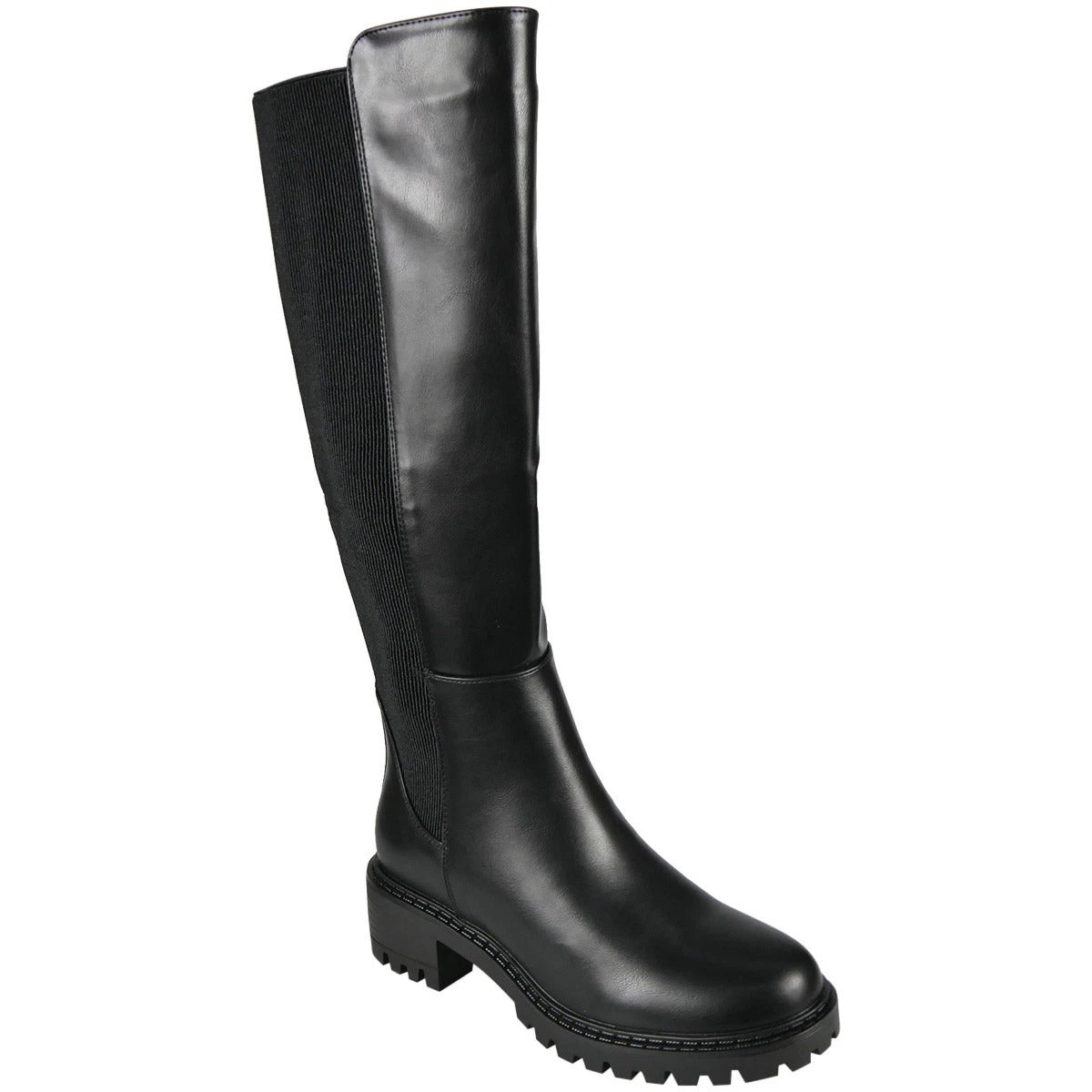 ELSIE Black PU Mid Calf Faux Suede Zip Casual Boots