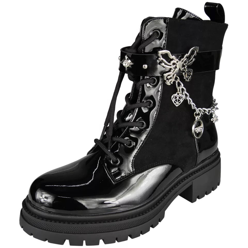 BRUNHILDE Black Punk Goth Lace Up Zip Ankle Boots