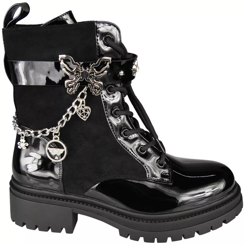 BRUNHILDE Black Punk Goth Lace Up Zip Ankle Boots