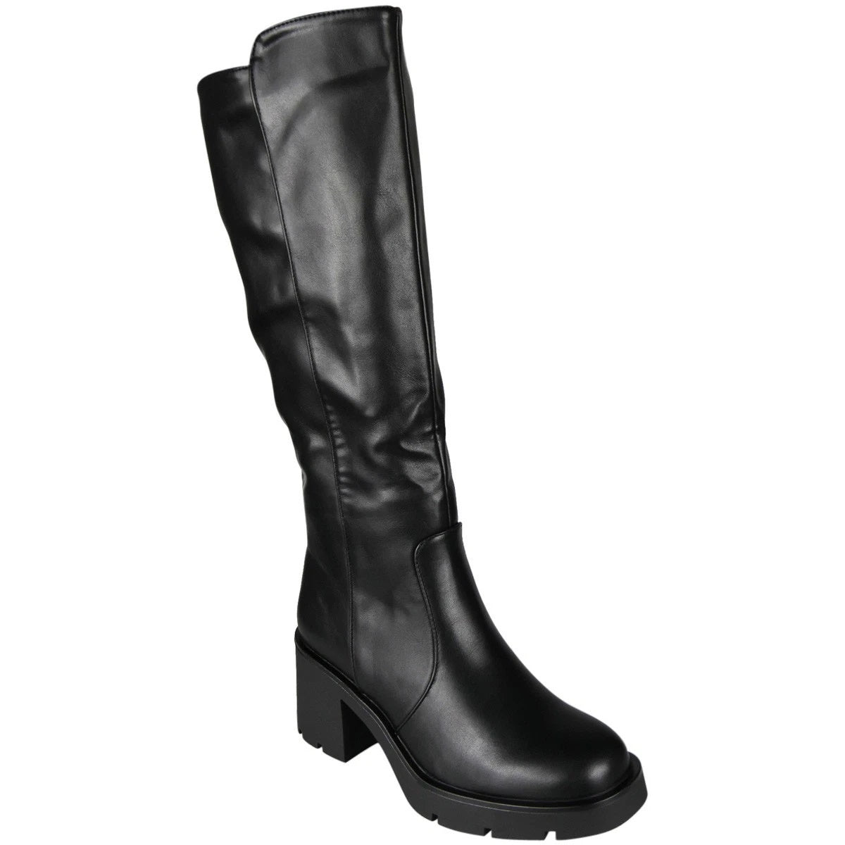 MARGARET Black Mid Calf Lined Zip Casual Chunky Heel Boots
