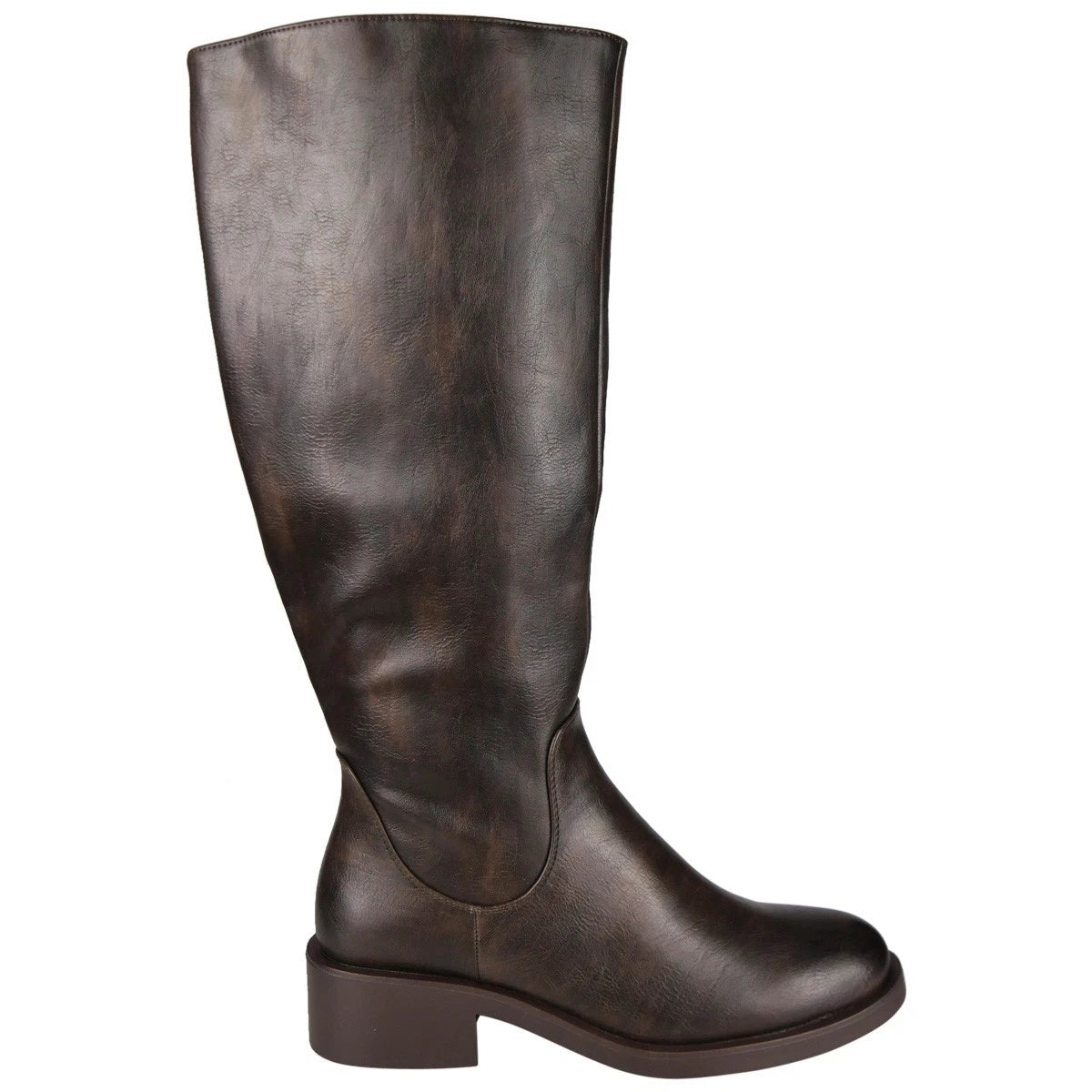 KENNA Brown Faux Leather Elastic Zip Warm Lined Winter Mid Calf Boots