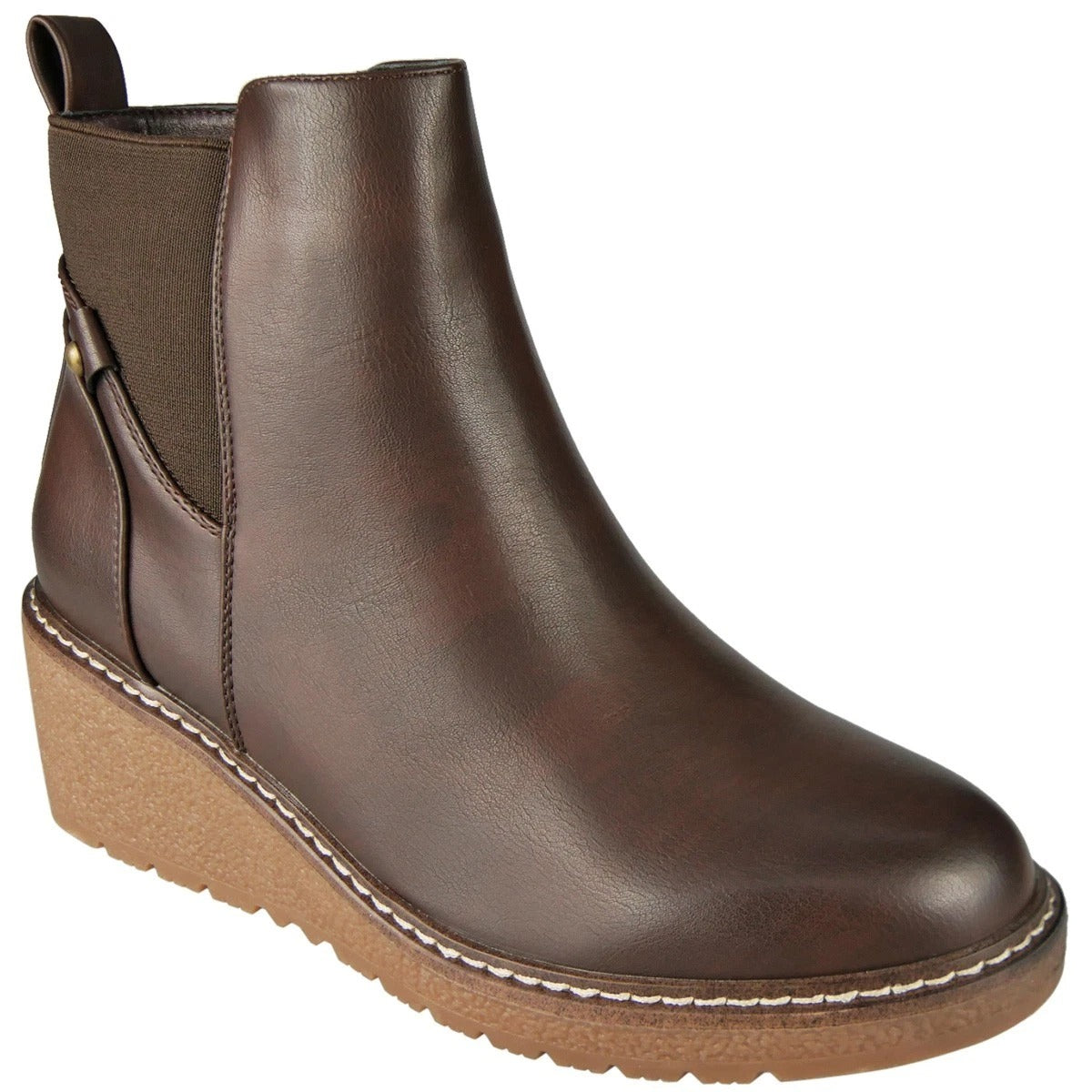 KARTER Brown Faux Leather Zip Lined Ankle Winter Boots