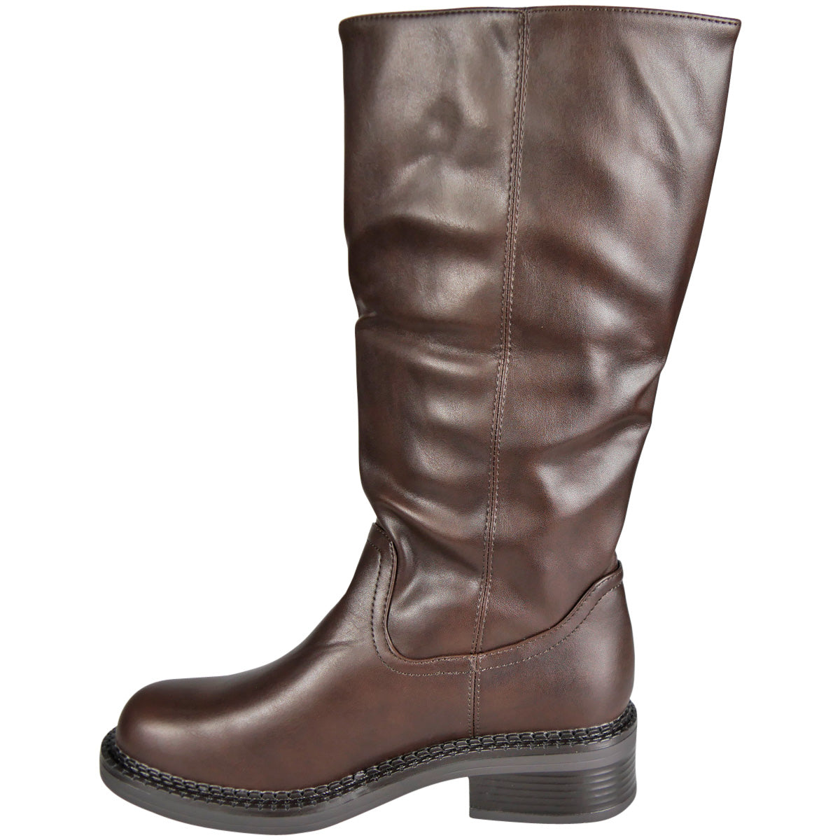 VALERIE Brown Mid calf Pull On Comfy Biker Winter Boots