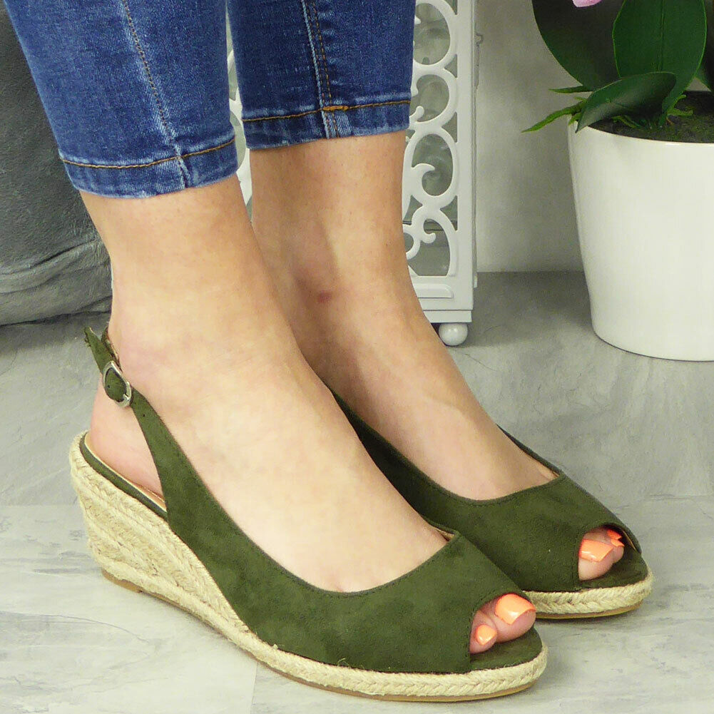 AFFAN Green Espadrilles Slingback Wedge Sandals