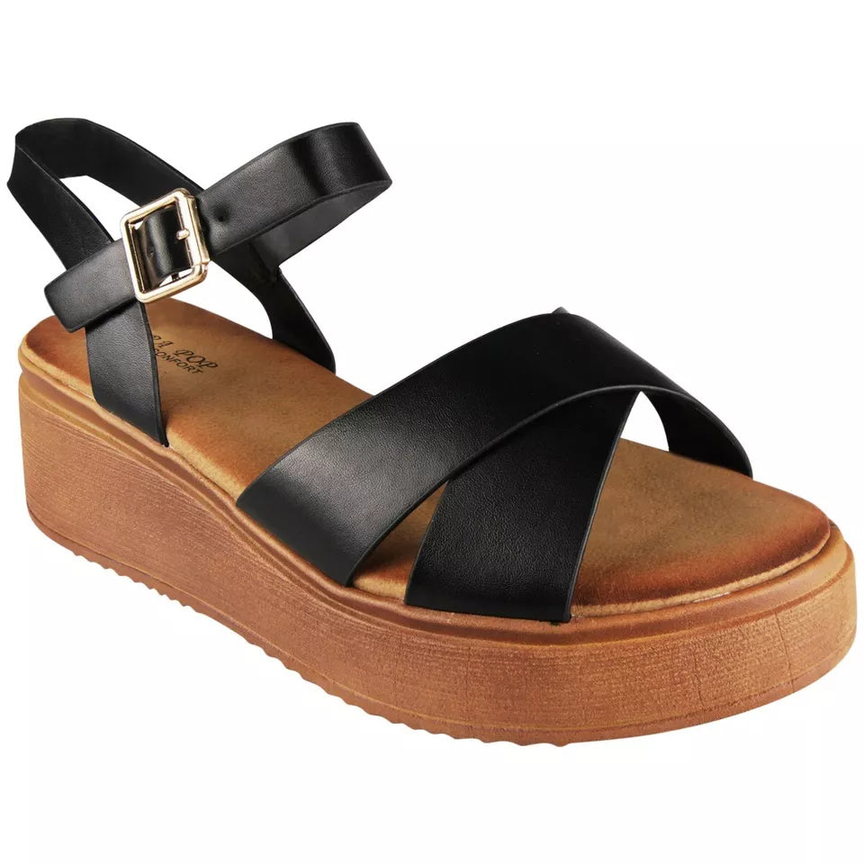 SKYLA Black Wedges Cushioned Open Toes Sandals