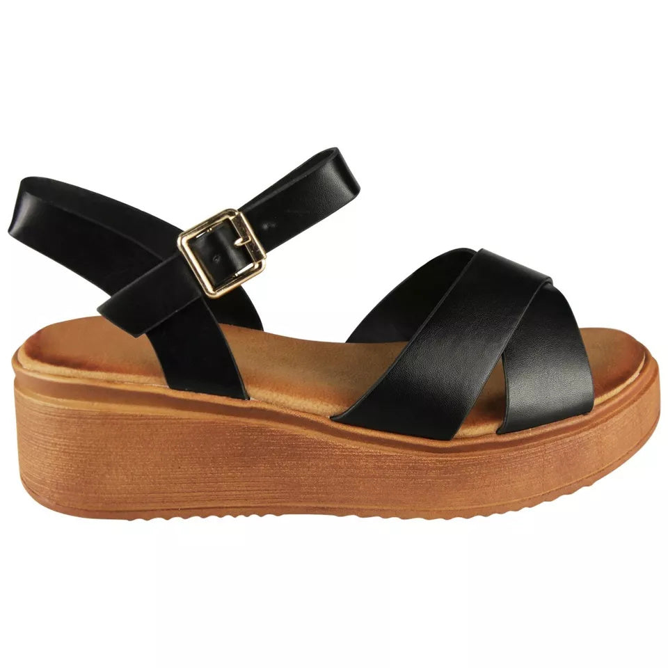 SKYLA Black Wedges Cushioned Open Toes Sandals