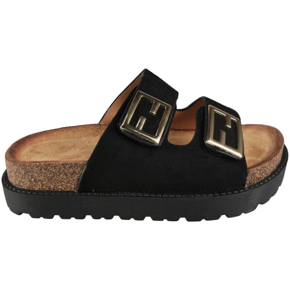 CHARLEE Black Mules Comfy Lounge Bling Sandals