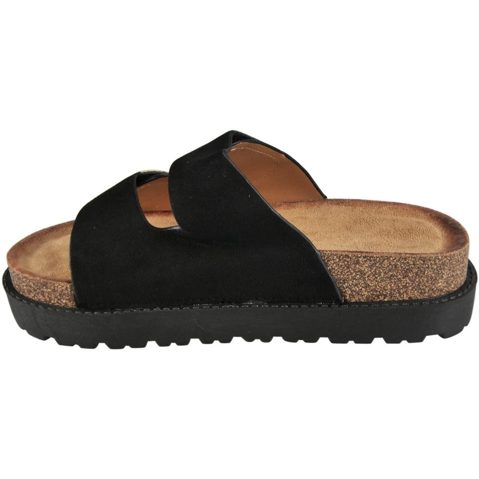 CHARLEE Black Mules Comfy Lounge Bling Sandals