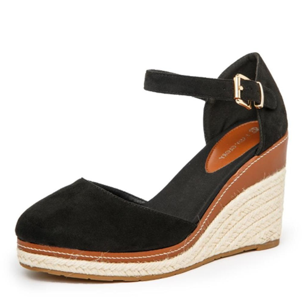 CORISTA Black Wedge Ankle Slingback Buckle Sandals