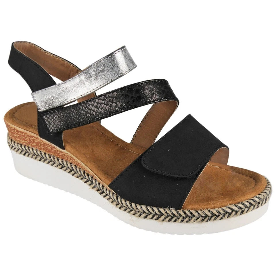 AINHOA Black Wedge Hessian Comfy Summer Sandals