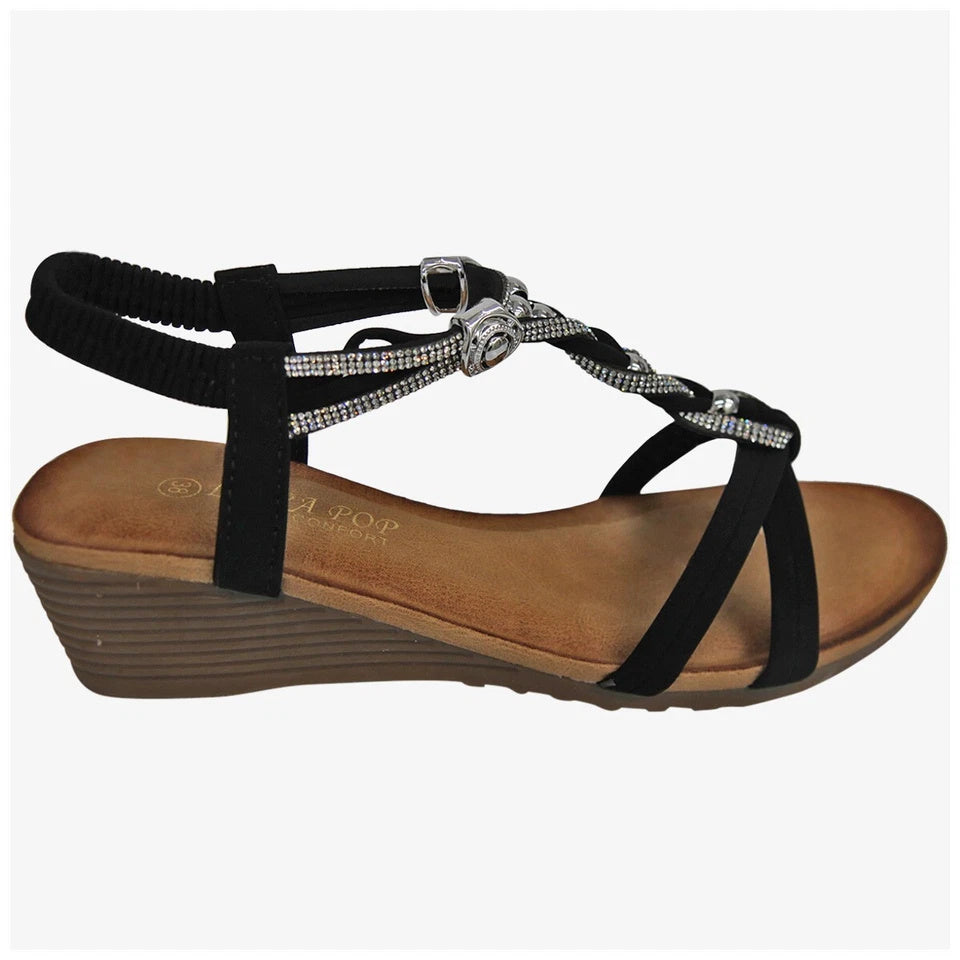 MADALYN Black Wedges Open Toe Slingback Sandals