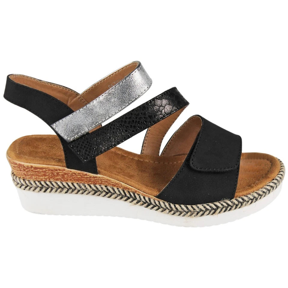 AINHOA Black Wedge Hessian Comfy Summer Sandals