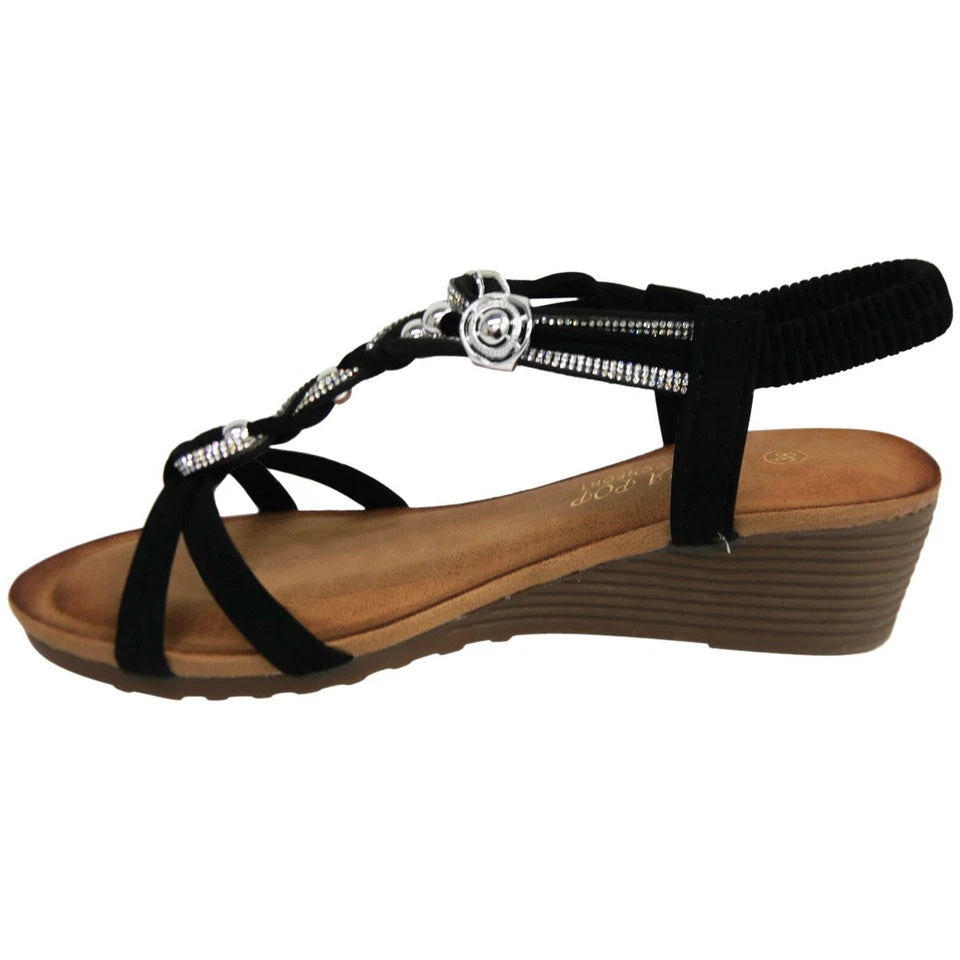 MADALYN Black Wedges Open Toe Slingback Sandals
