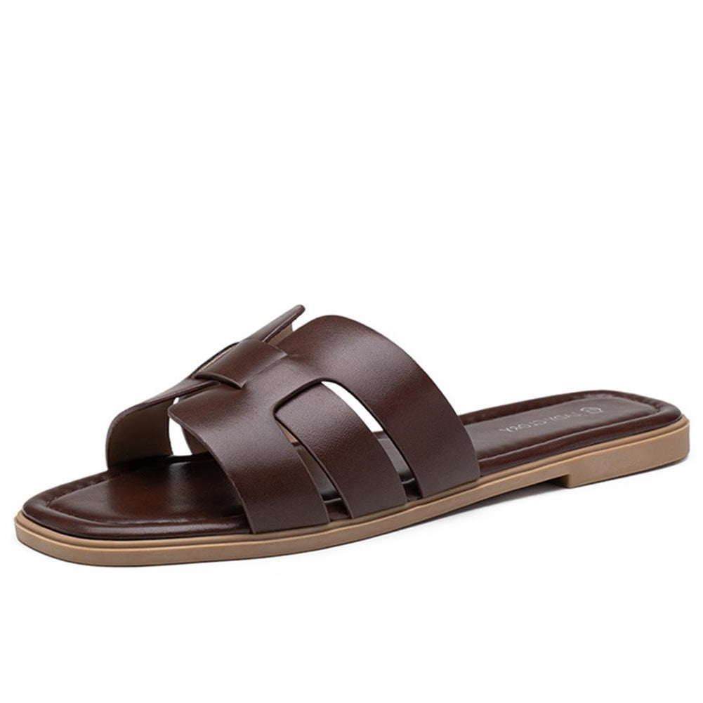 MIRAAL Brown Sliders Flat Mules Smmer Slip On Shoes
