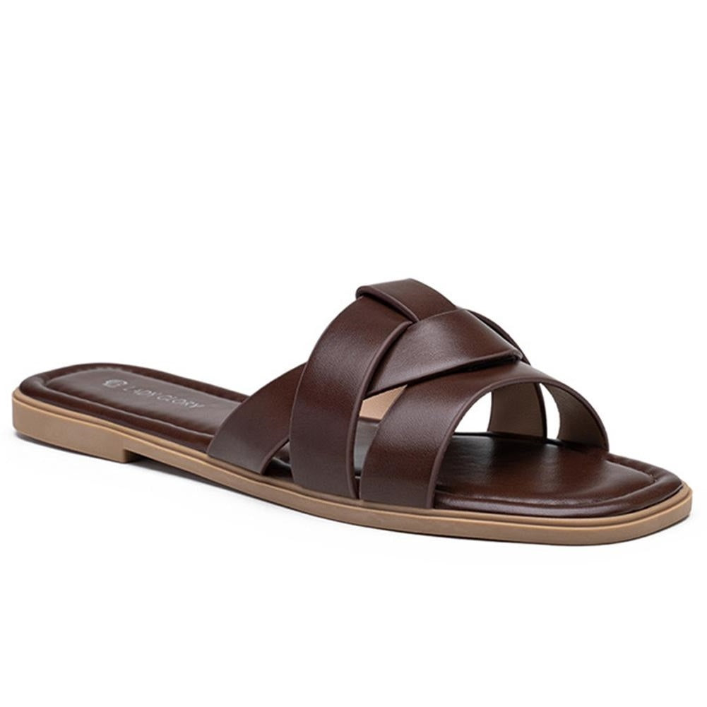MISHA Brown Sliders Flat Mules Comfort Slip On Shoes
