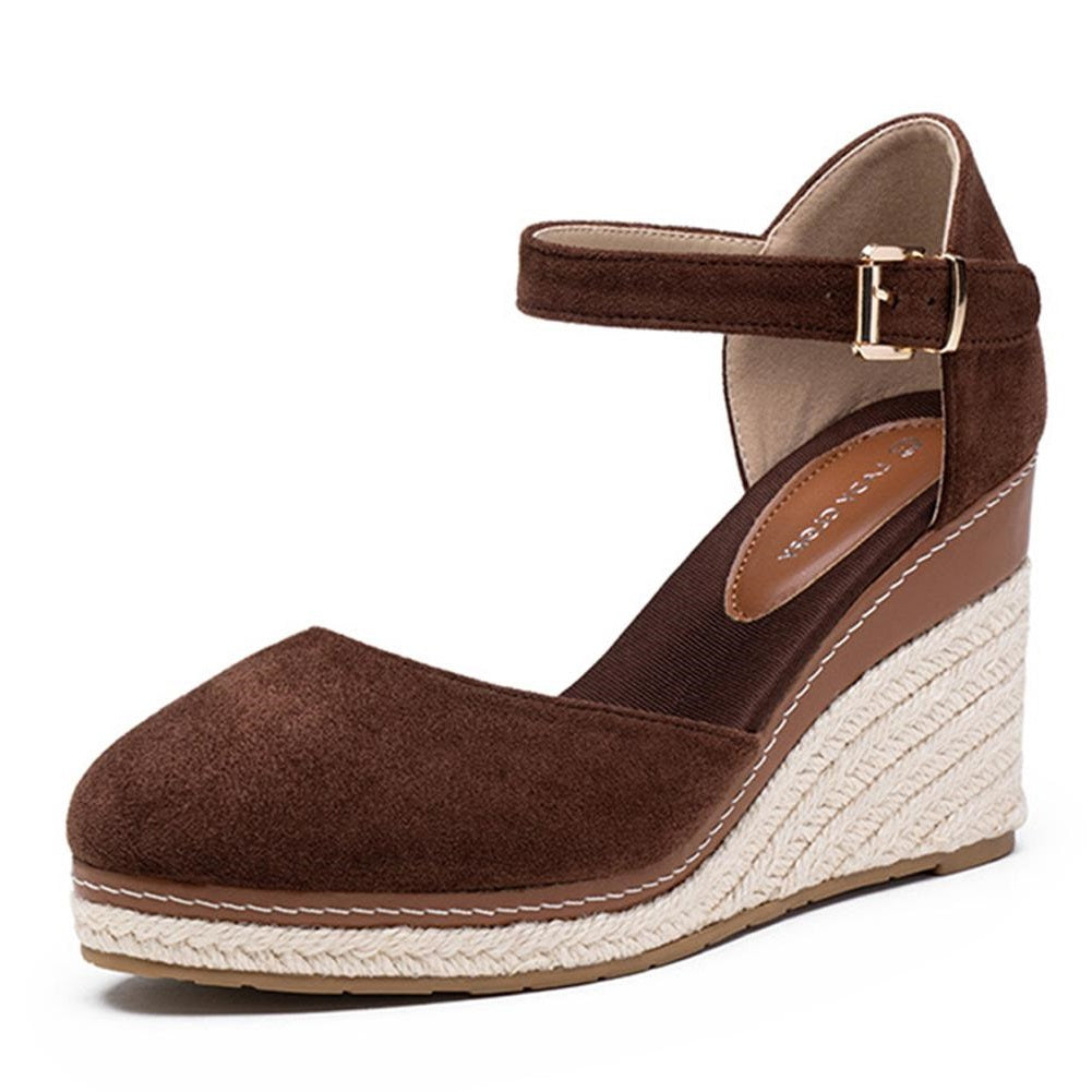 CORISTA Brown Wedge Ankle Slingback Buckle Sandals