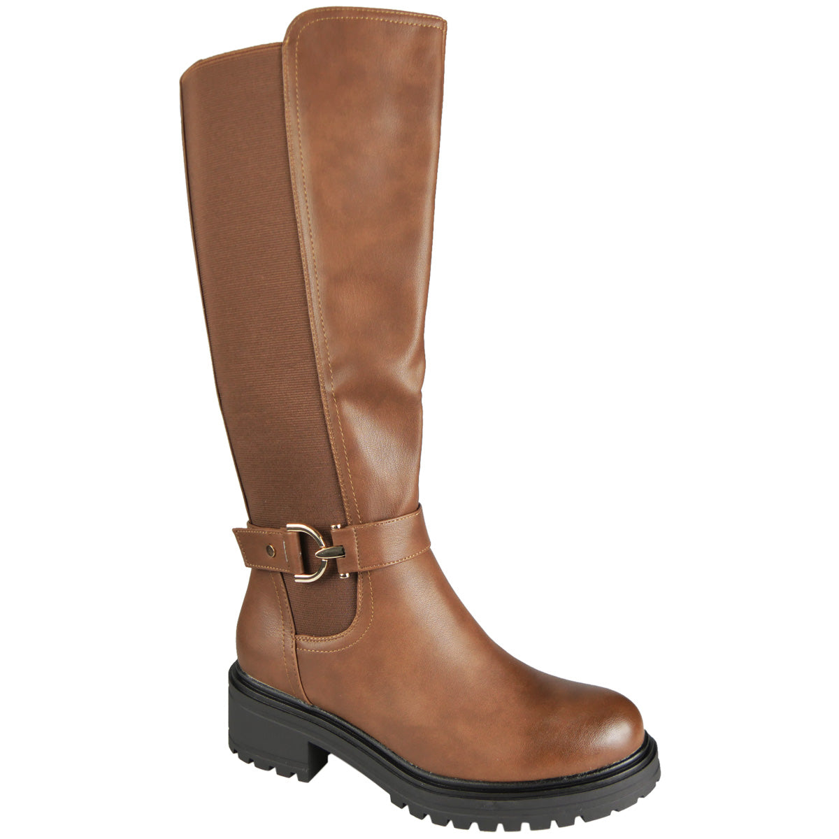 GWENDOLEN Camel Mid Calf Zip Comfy Grip Biker Rider Boots