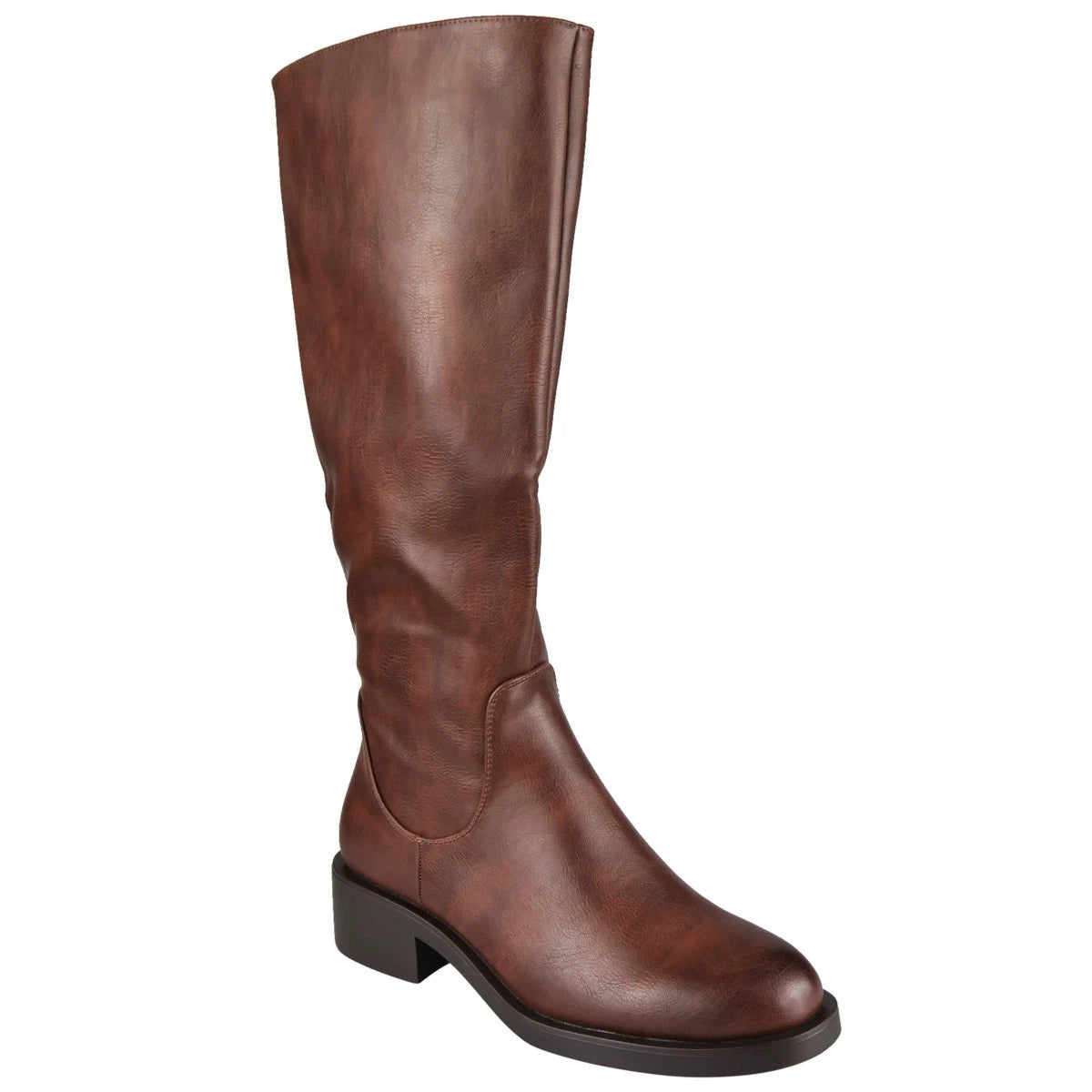 KENNA Camel Faux Leather Elastic Zip Warm Lined Winter Mid Calf Boots