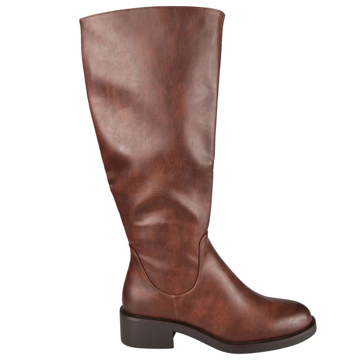 KENNA Camel Faux Leather Elastic Zip Warm Lined Winter Mid Calf Boots